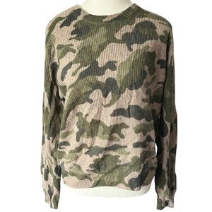 Magaschoni‎ Women's L Cashmere Sweater in Green and Tan Camouflage Crewneck